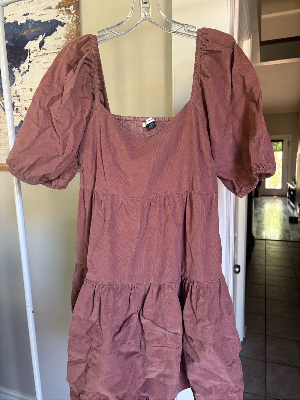 American Eagle Outfitters Dusty Rose Puff-Sleeve Tiered Tunic